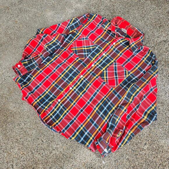 Vtg 70s JC PENNEY Big Mac Wide Plaid All Over Pattern Button Up Flannel L USA - Picture 2 of 6